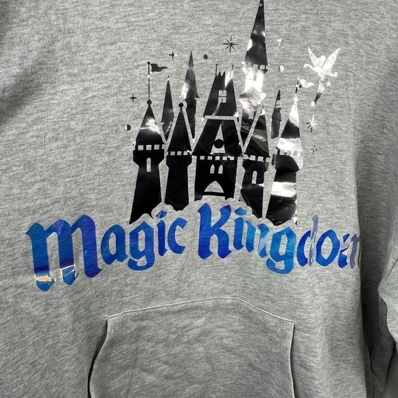 Disney Parks Gray Iridescent Magic Kingdom Hoodie Sweatshirt Size XL Castle Tink - Picture 3 of 14